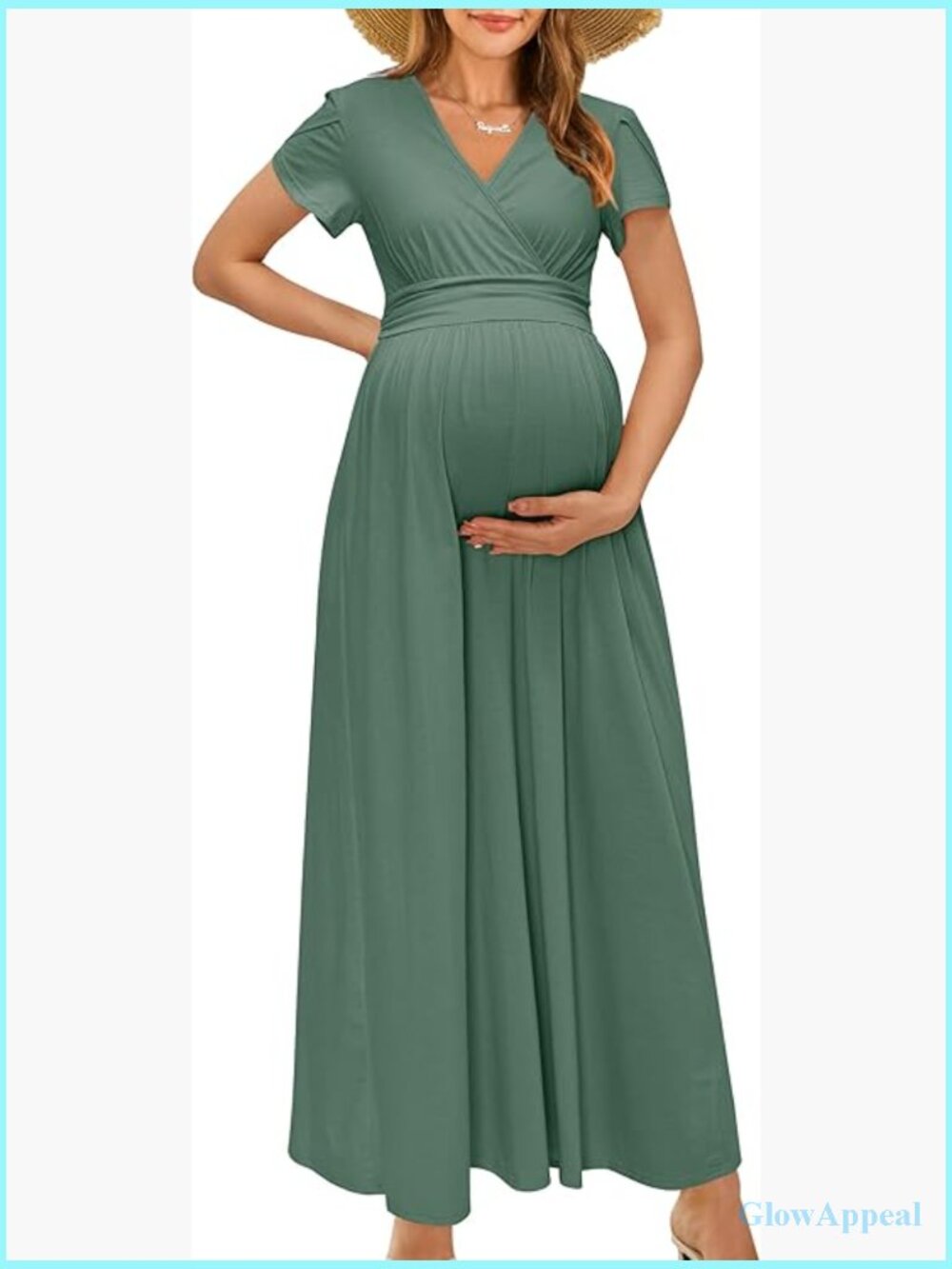 Maternity Maxi Dress Wrap V-Neck Nursing Summer Photoshoot Casual